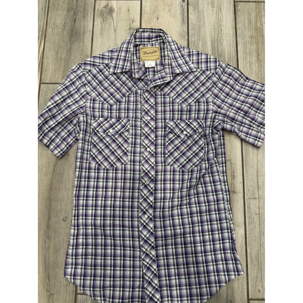 Wrangler Western Shirt Womens Small Purple Plaid Pearl Snap Short Sleeve WM248PL